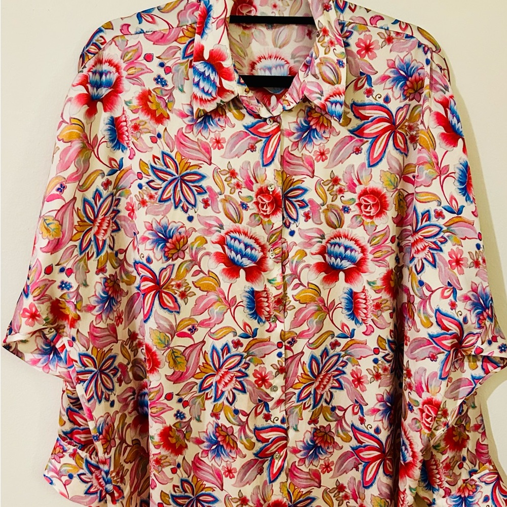Zara Floral Button Down Shirt - Pink and Blue - Picture 2 of 5